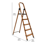 5 Steps Wooden Finished Foldable Aluminium Ladder (Brown)