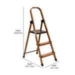 3 Steps Wooden Finished Foldable Aluminium Ladder (Brown)