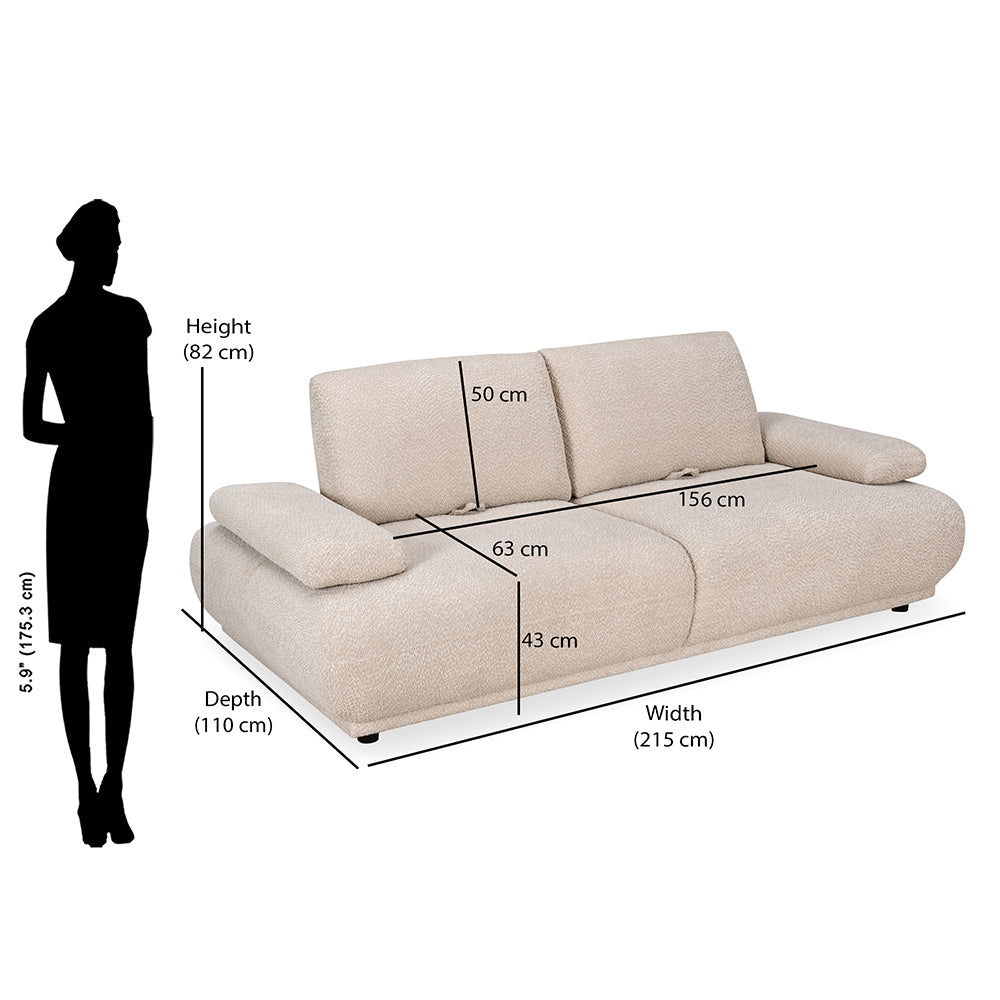 Fritzi 3 Seater Fabric Sofa (Beige)