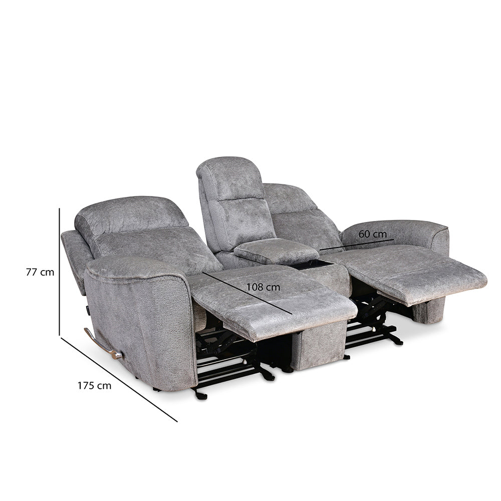 Favian 2 Seater Rocker Recliner Sofa With Console (Grey)