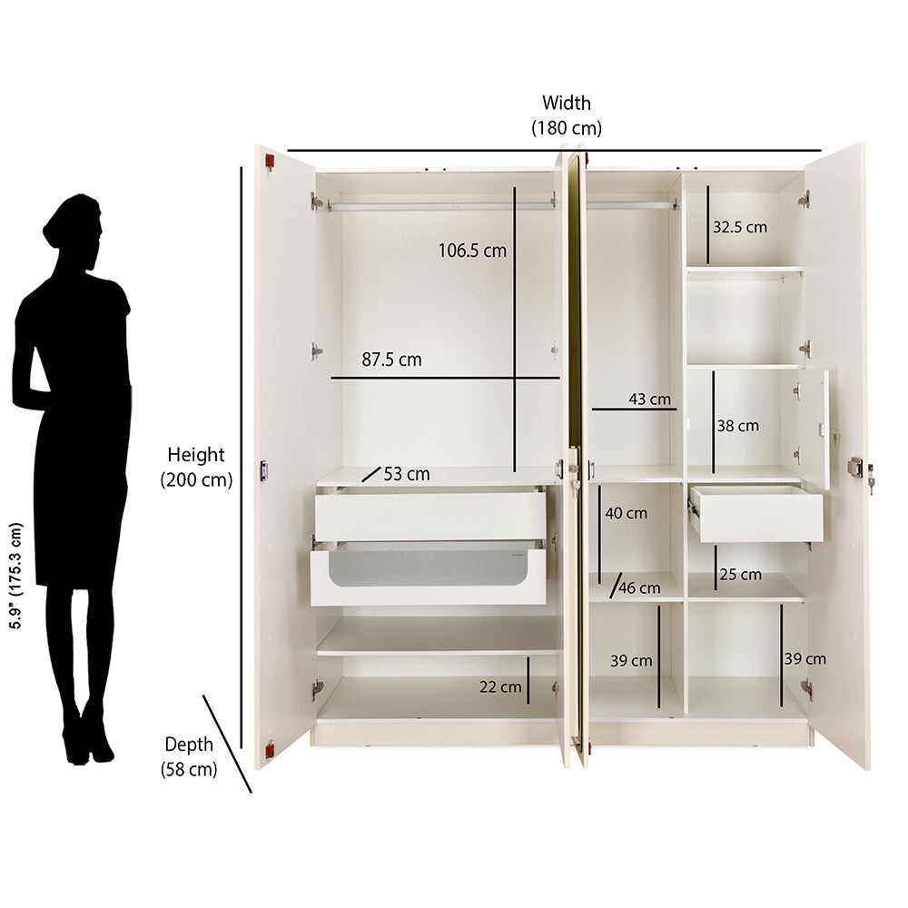 Phoenix 4 Door Wardrobe with Mirror and LED Light (Beige)