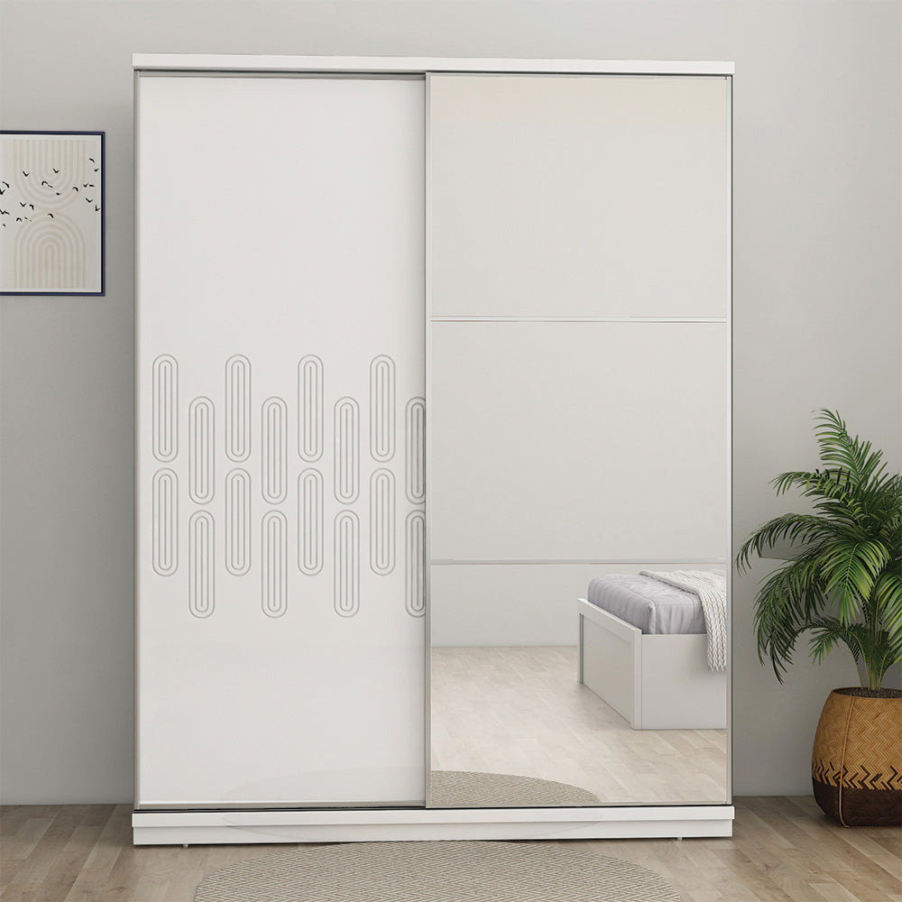 Nilkamal Agnes 2 Door Sliding Wardrobe with Mirror (White)