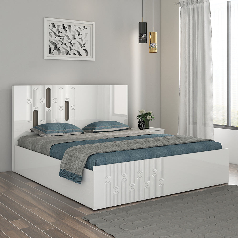 Agnes King Bed with Hydraulic Storage (White)