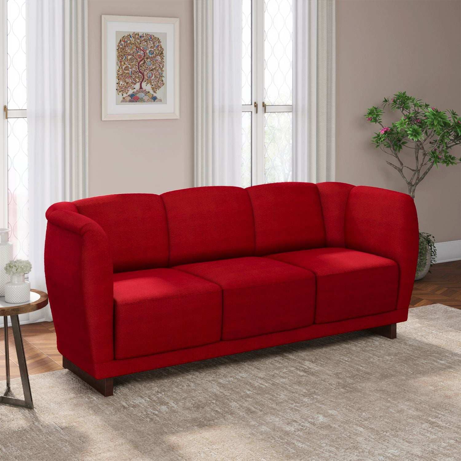 Arias by Lara Dutta Amora 3 Seater Sofa (Wine Red)