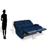 Matt 2 Seater Recliner Sofa with Cup Holder (Blue)