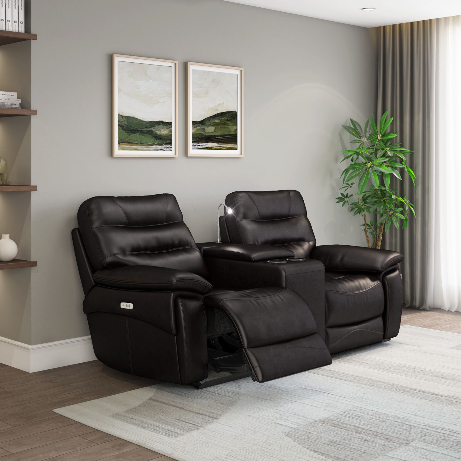 Bakewell 2 Seater Leather Electric Recliner with Console (Brown)