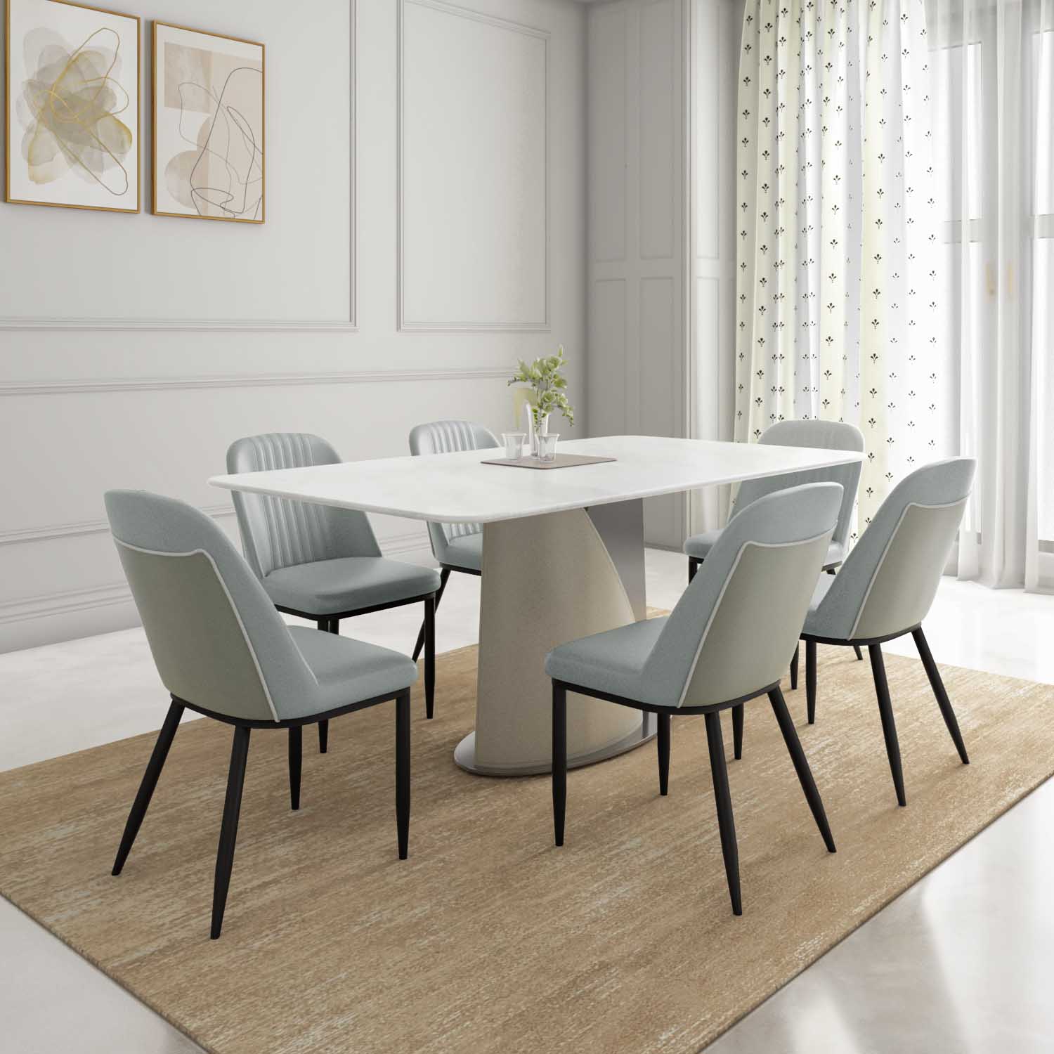 Blenda 6 Seater Dining Set (White, Beige & Grey)