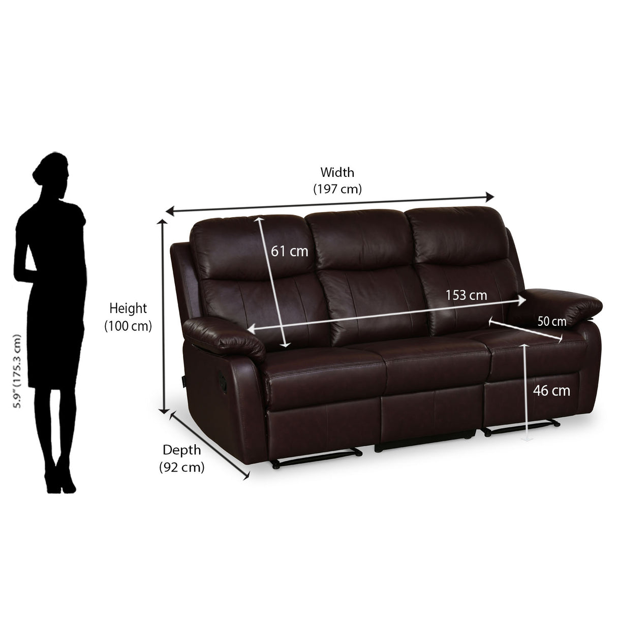 Nilkamal Carolina 3 Seater Sofa with 2 Recliners (Brown)