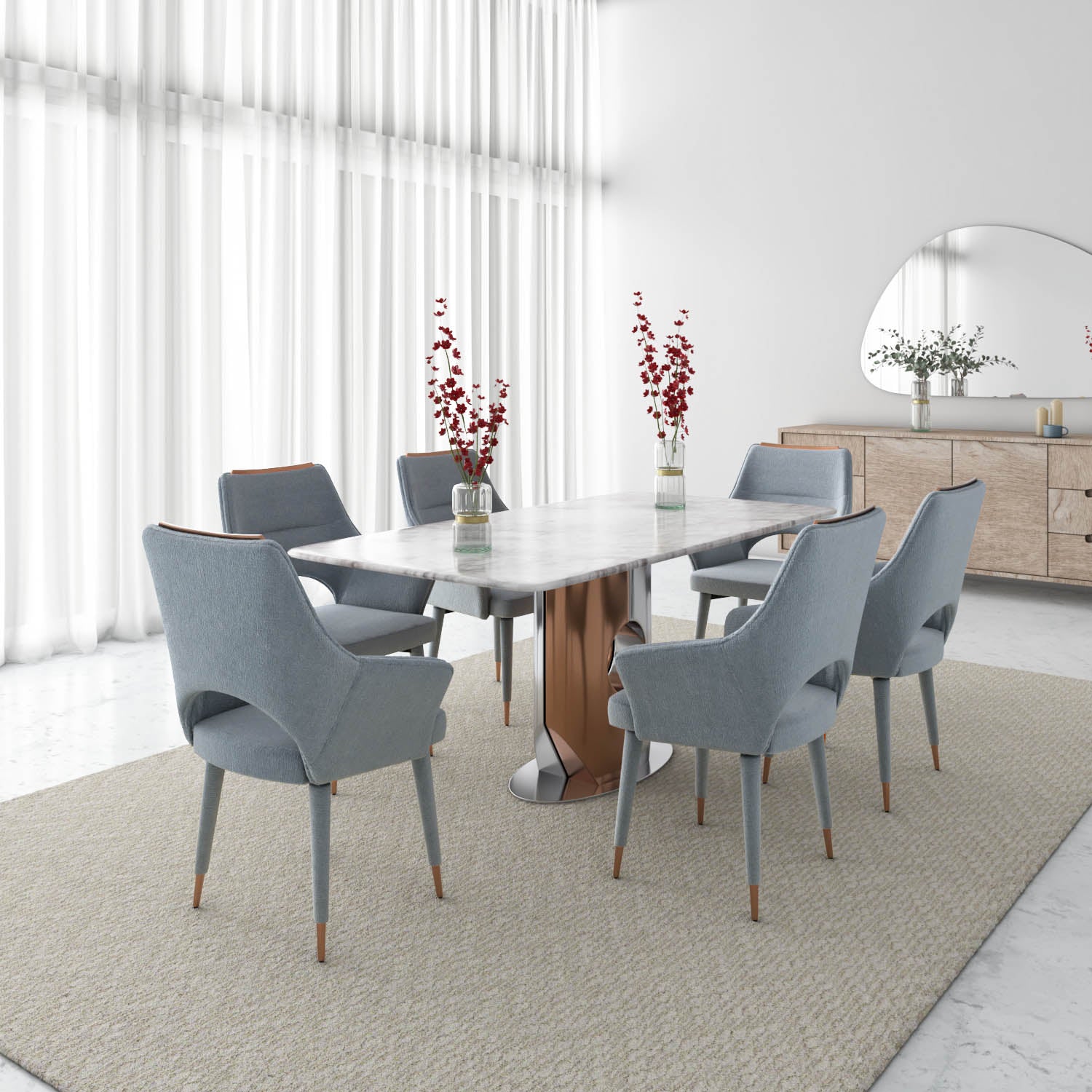 Cordelia 6 Seater Dining Set (Crystal Blue & Grey)