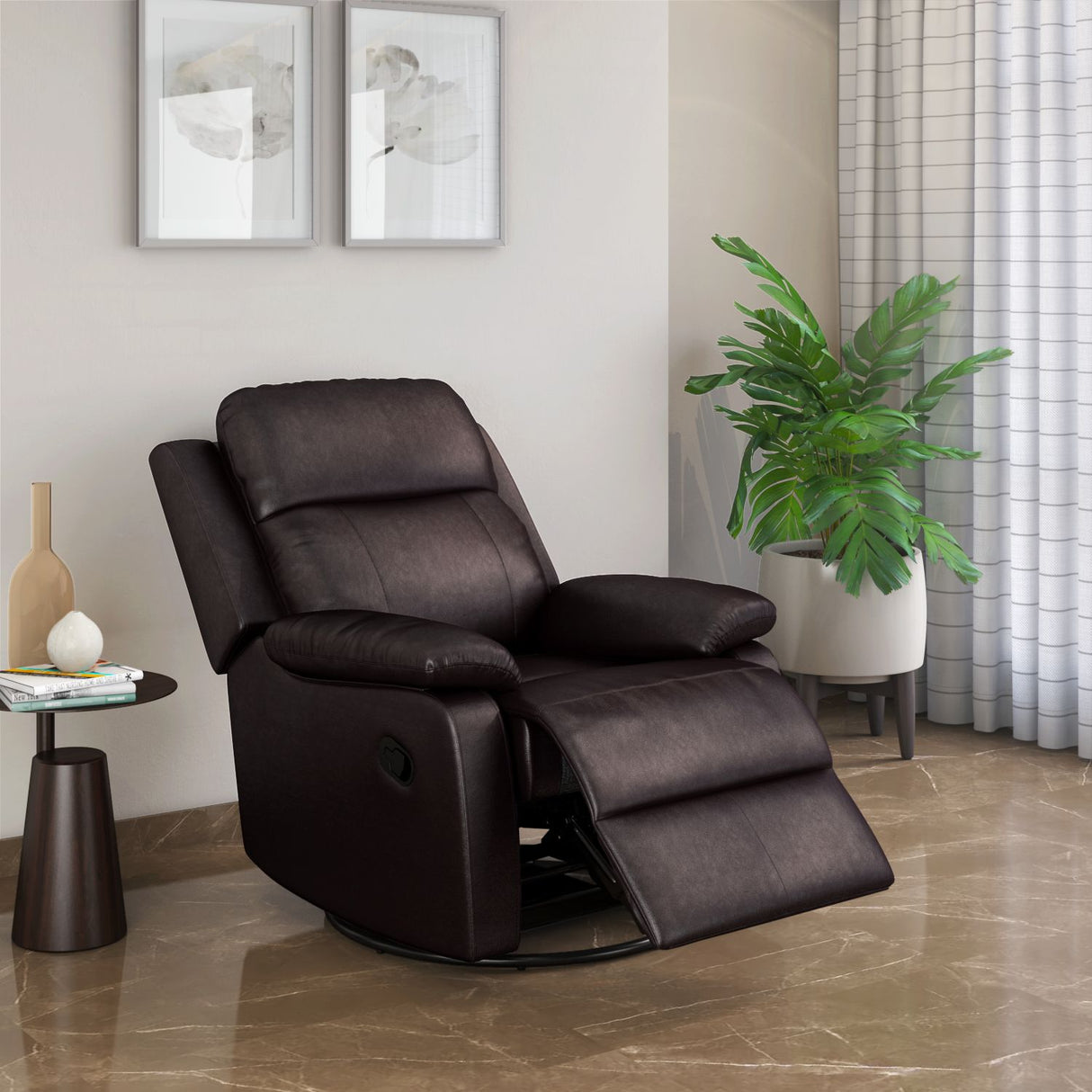 Carolina 1 Seater Sofa Swivel Rocker Recliner (Brown)