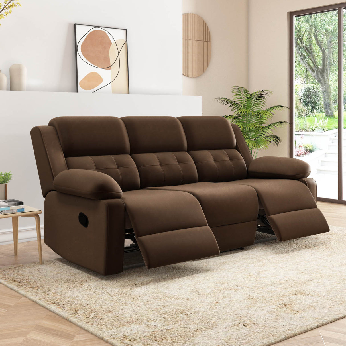 Derik 3 Seater Manual Recliner (Brown)