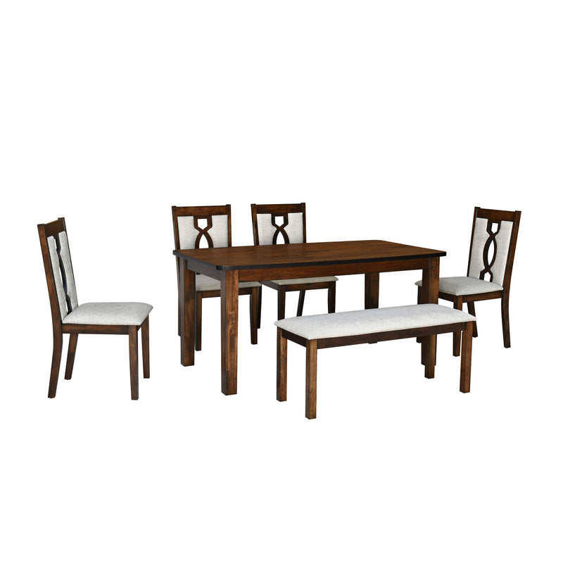 Elanza Solid Wood 6 Seater Dining Set with Bench (Antique Cherry)