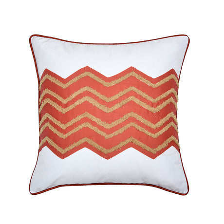 Amelia Zigzag Tafetta Fabric 16" x 16" Cushion Cover (Beige & Rust)