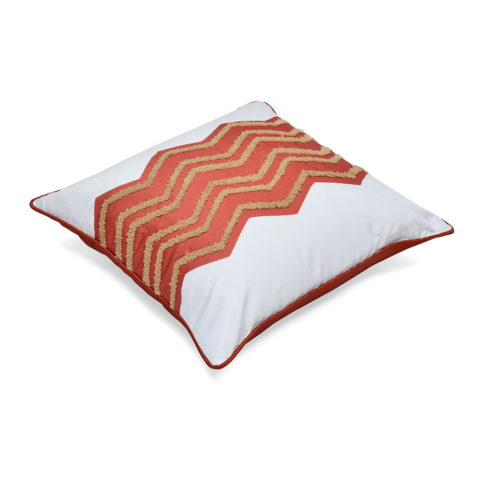 Amelia Zigzag Tafetta Fabric 16" x 16" Cushion Cover (Beige & Rust)