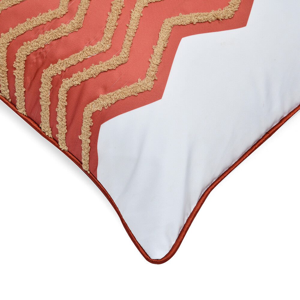 Amelia Zigzag Tafetta Fabric 16" x 16" Cushion Cover (Beige & Rust)