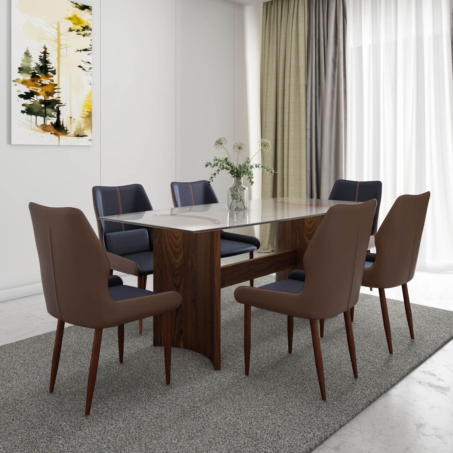 Ellipse 6 Seater Dining Set (Brown)