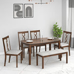 Elanza Solid Wood 6 Seater Dining Set with Bench (Antique Cherry)