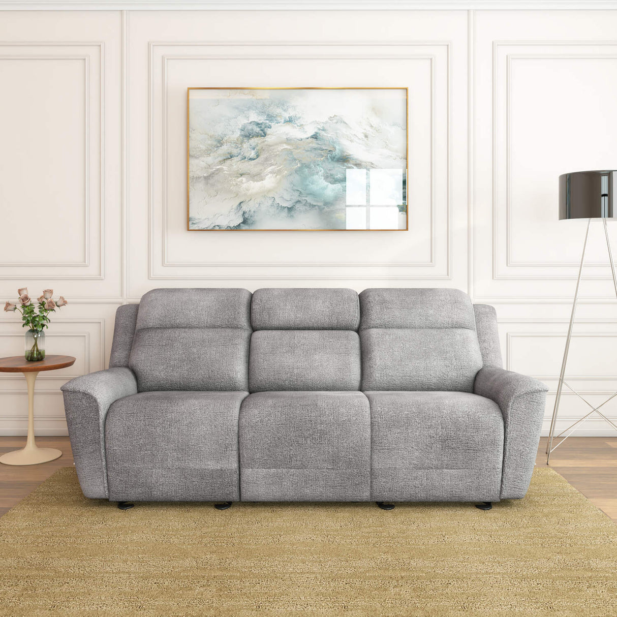 Favian 3 Seater Recliner Sofa With Dropdown Console (Grey)