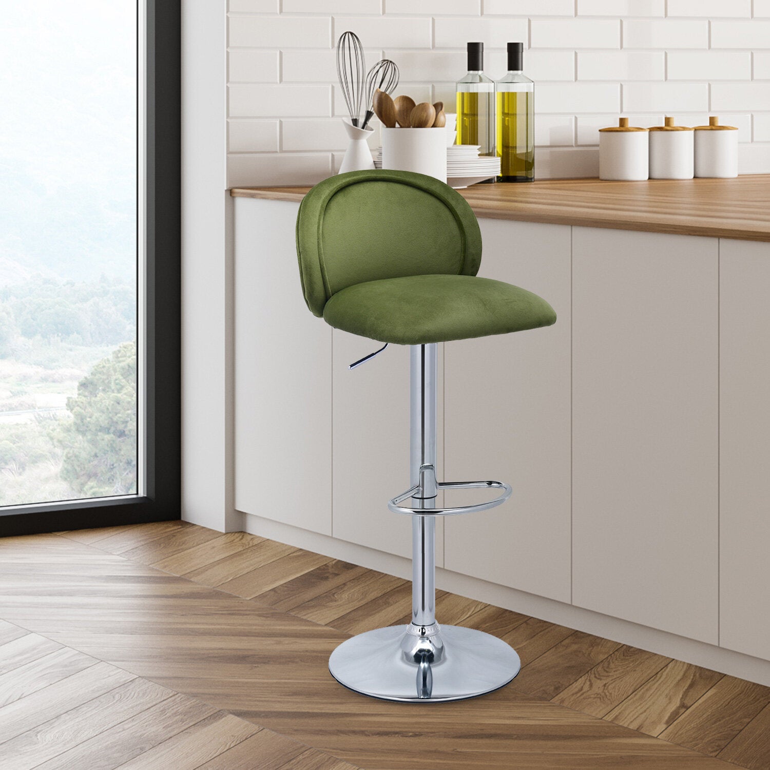 Henlo Adjustable Height Swivel Bar Stool (Olive Green)