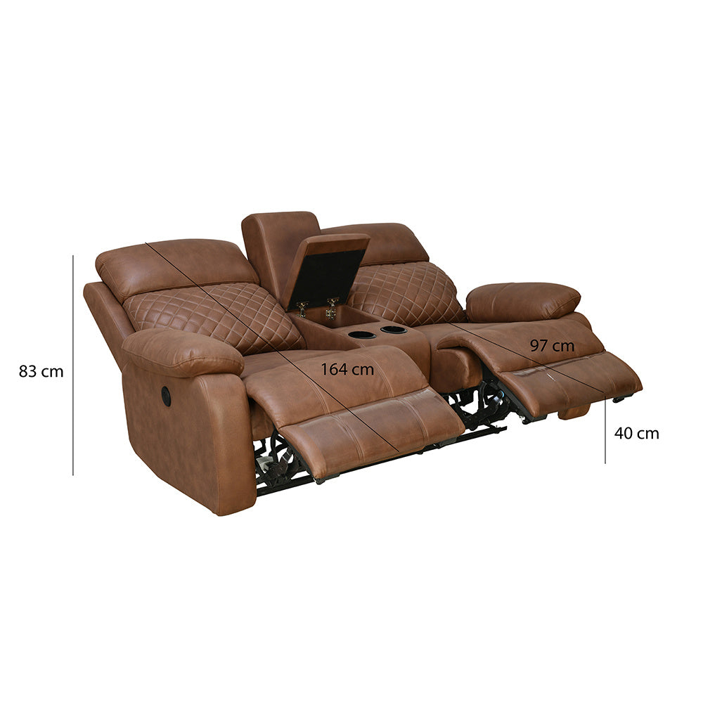 Nashville 2 Seater Console Sofa Recliner (Brown)