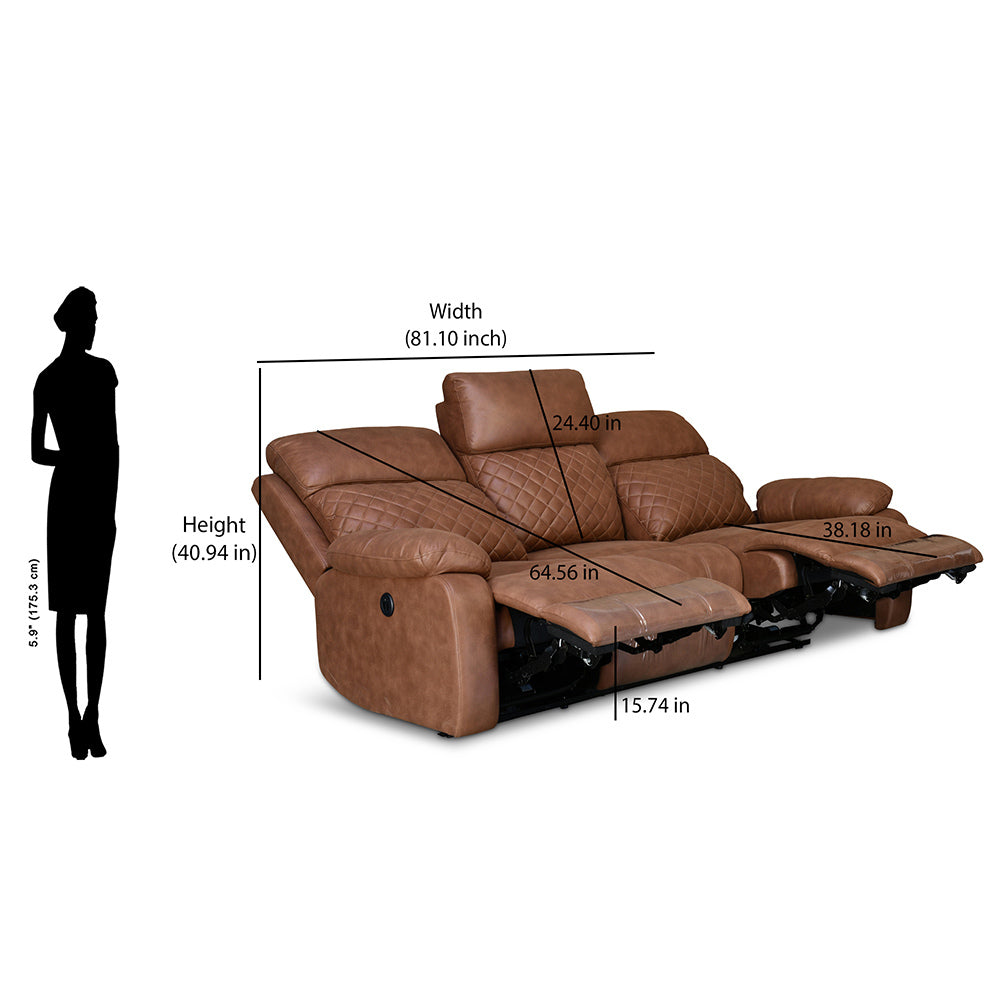 Nashville 3 Seater Electric Sofa Recliner (Brown)