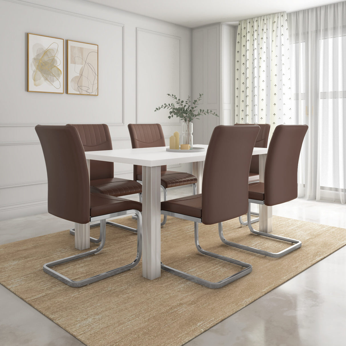 Frostine 6 Seater Dining Set (Brown & White)