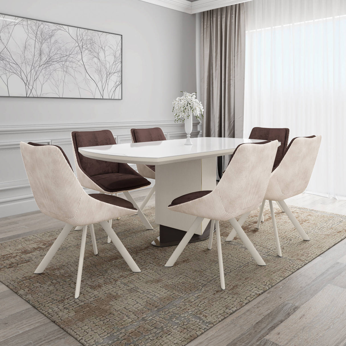 Nilkamal Gavyn 6 Seater Dining Set (White, Brown & Light Grey)