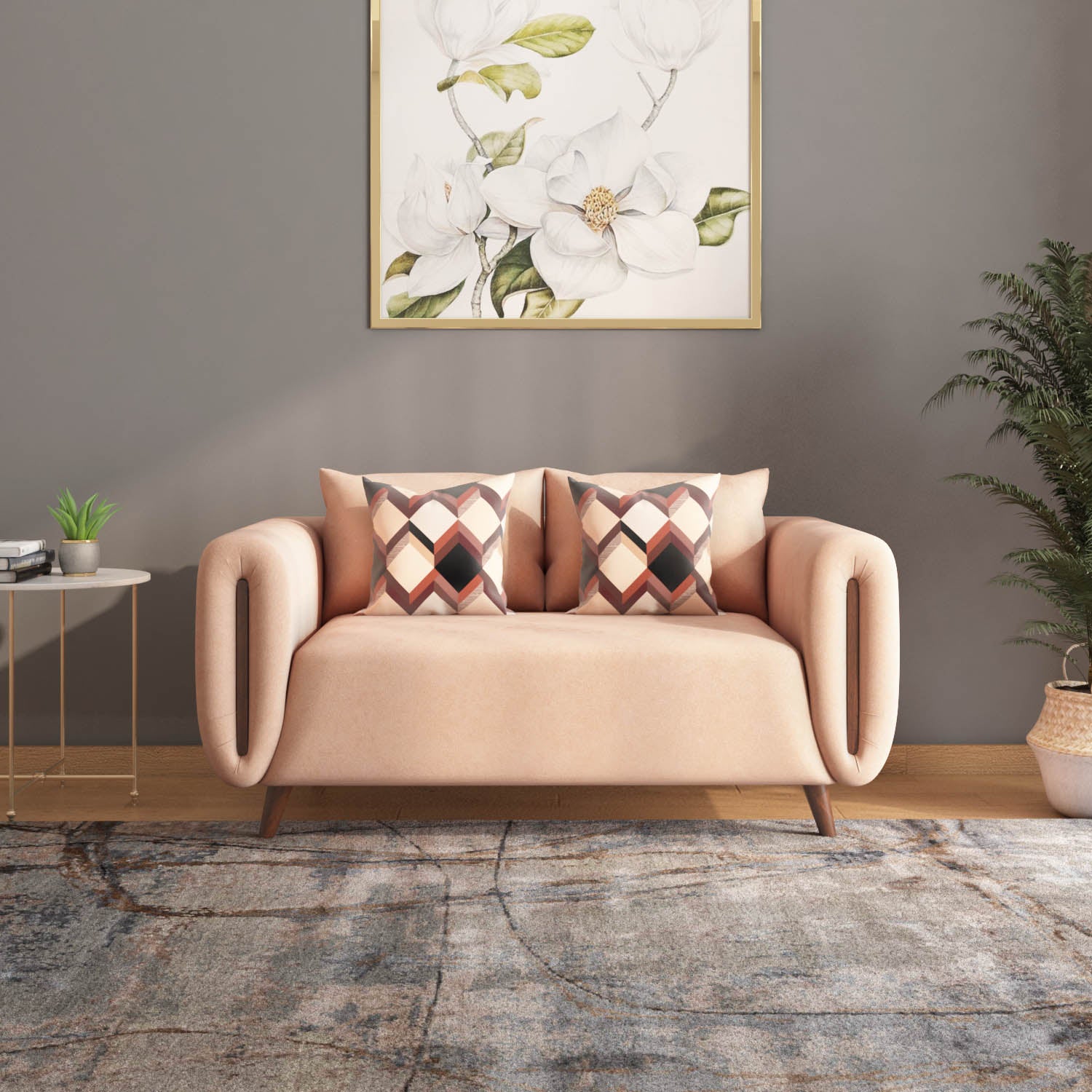 Harper 2 Seater Fabric Sofa (Peach)