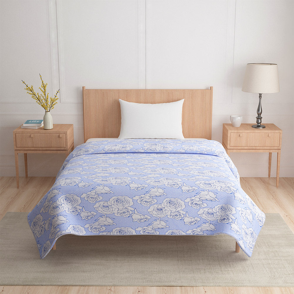 Floral Printed Cotton Single Bed Dohar (Blue)