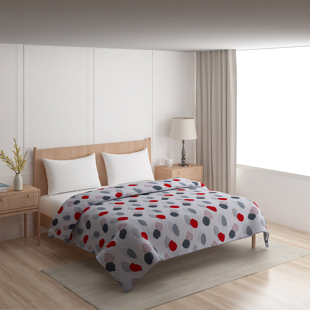 Leaf Design Cotton Double Bed Dohar (Grey & Red)