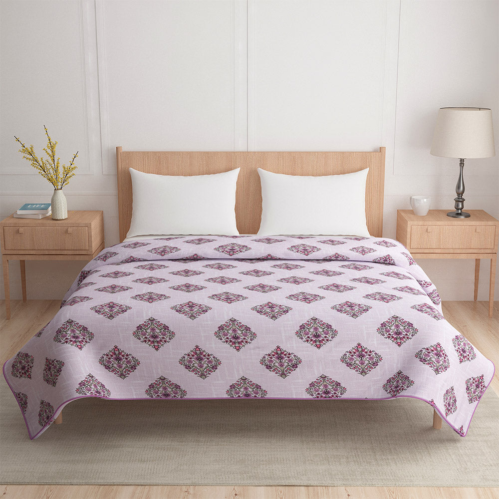 Floral Printed Cotton Double Bed Dohar (Purple)