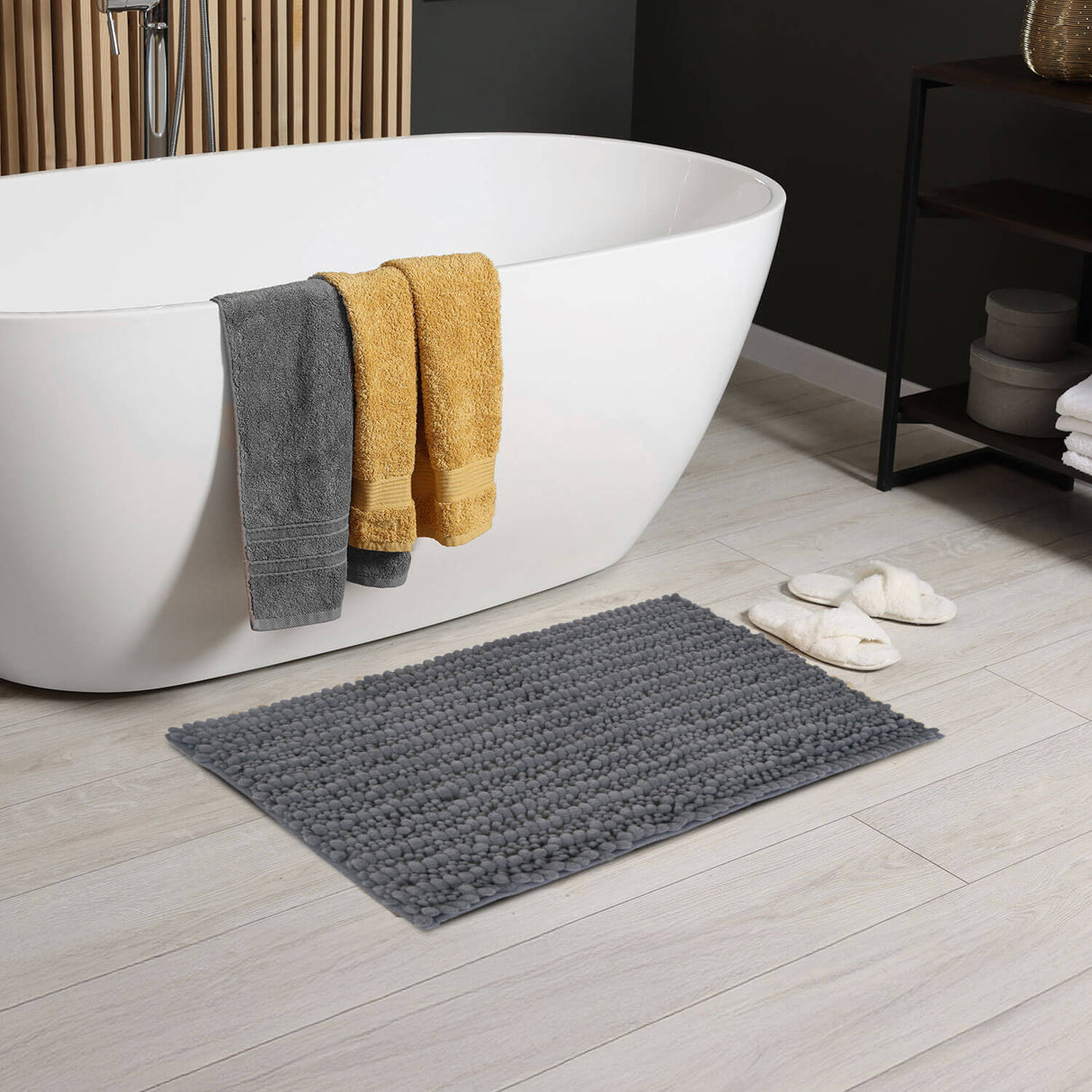 Rectangular Polyester 16" x 24" Bath Mat (Grey)