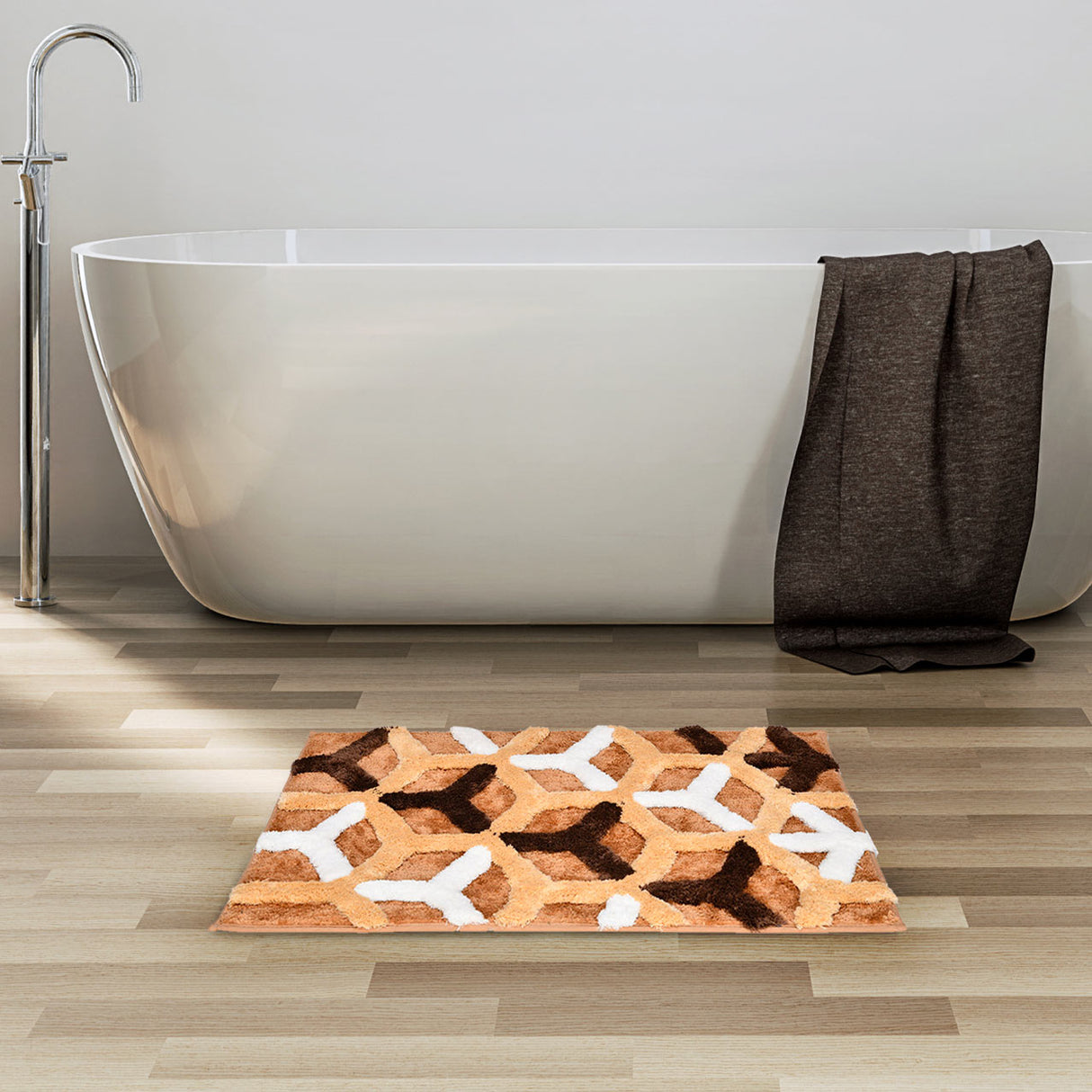 Ariana Abstract Polyester 20' x 30' Anti Skid Bath Mat (Brown)