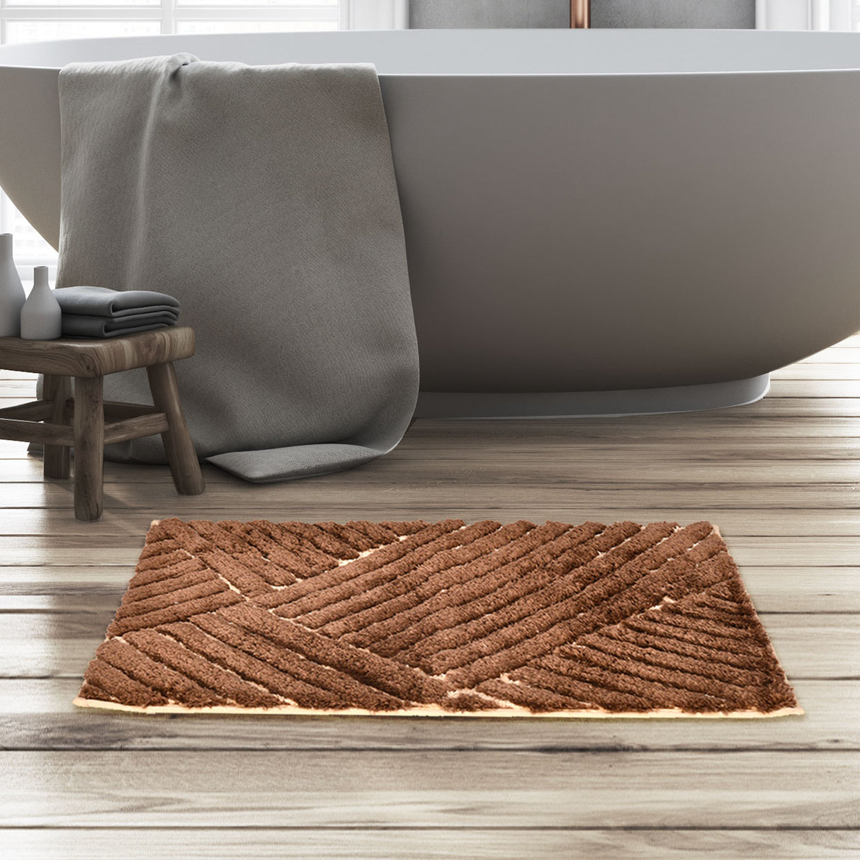 Abstract Polyester 16" x 24" Anti Skid Bath Mat (Dark Brown)