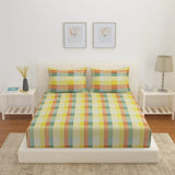 Arias by Lara Dutta Checkered CVC Satin King Bedsheet With 2 Pillow Covers (Multicolor)