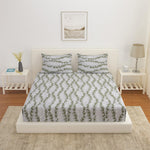 Leaf Design Polyester King Bedsheet with 2 Pillow Covers (Grey)