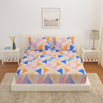 Geometric Polyester King Bedsheet with 2 Pillow Covers (Multicolor)