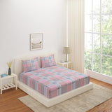 Checkered Polyester King Bedsheet with 2 Pillow Covers (Pink)