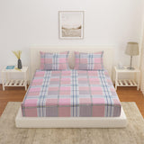 Checkered Polyester King Bedsheet with 2 Pillow Covers (Pink)