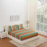 Arias by Lara Dutta Striped Cotton King Bedsheet With 2 Pillow Covers (Multicolor)