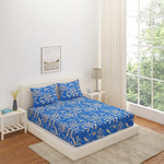 Floral Polyester Double Bedsheet with 2 Pillow Covers (Blue)