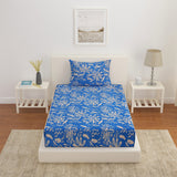 Floral Polyester Single Bedsheet with 1 Pillow Cover (Blue)