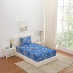 Floral Polyester Single Bedsheet with 1 Pillow Cover (Blue)