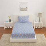 Floral Polyester Single Bedsheet with 1 Pillow Cover (Blue)