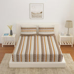 Striped Polyester Double Bedsheet with 2 Pillow Covers (Brown)