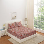 Floral Polyester Double Bedsheet with 2 Pillow Covers (Brown)