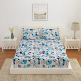 Geometric Polyester Double Bedsheet with 2 Pillow Covers (Seagreen)