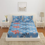 Polka Dot & Leaf Design Polyester Double Bedsheet with 2 Pillow Covers (Grey)