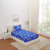 Floral Polyester Single Bedsheet with 1 Pillow Cover (Indigo)