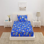 Floral Polyester Single Bedsheet with 1 Pillow Cover (Indigo)